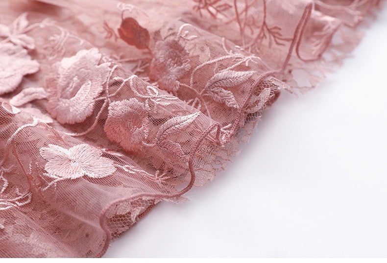 Mesh Midi Dress W/ Embroidery