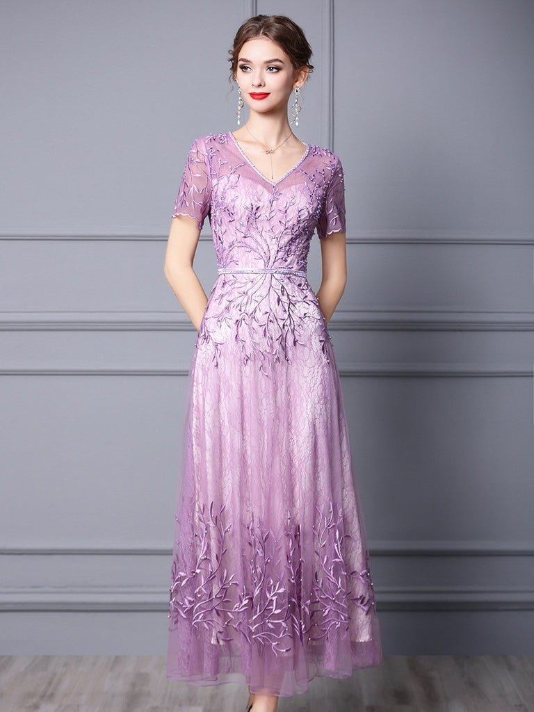 Lace Maxi Dress W/ Beads