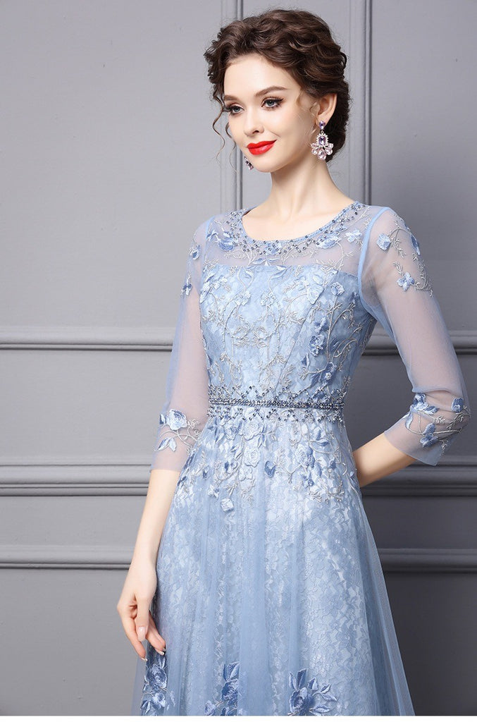 Mesh Midi Dress W/ Embroidery