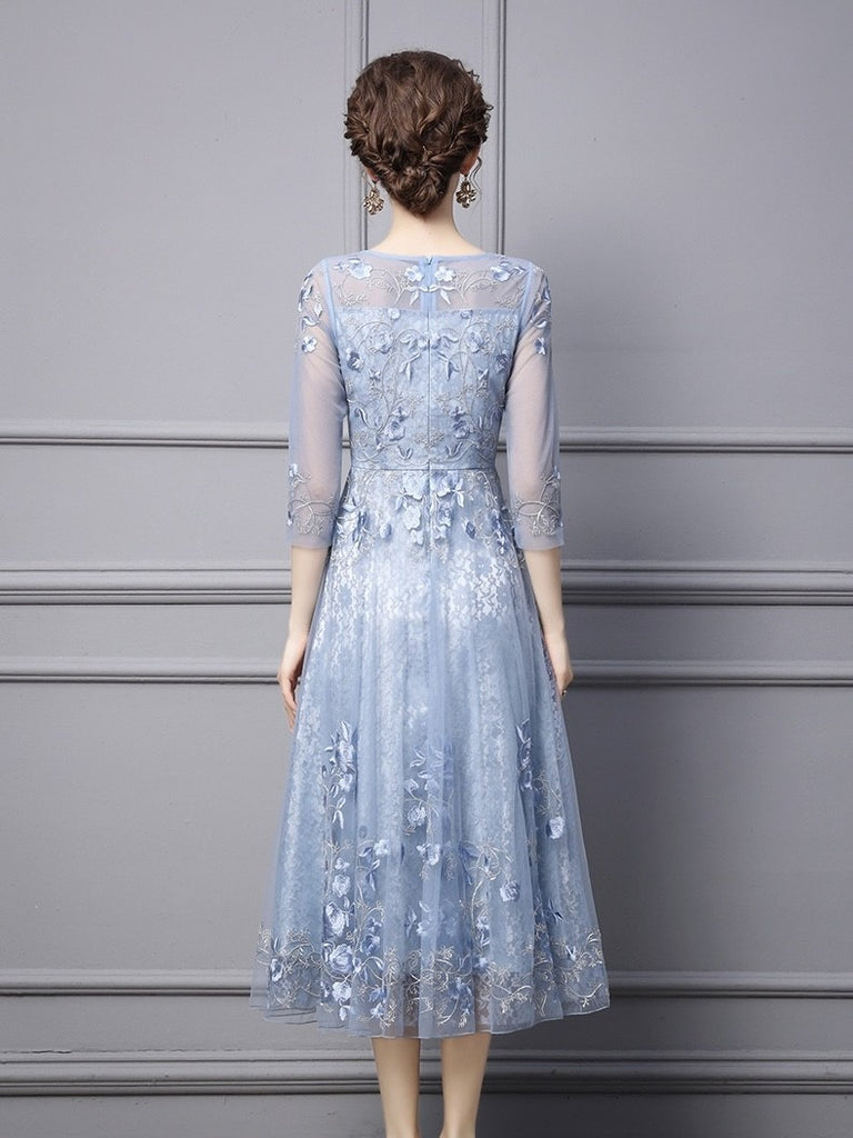 Mesh Midi Dress W/ Embroidery