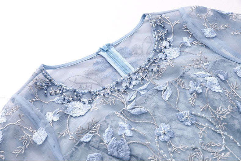 Mesh Midi Dress W/ Embroidery