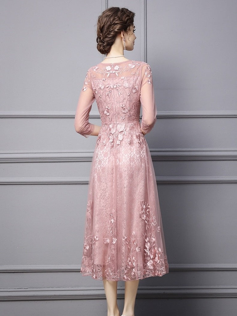 Mesh Midi Dress W/ Embroidery