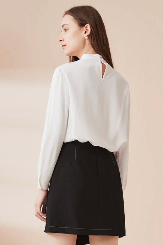 Long Sleeve Blouse W/ Pearl Tie