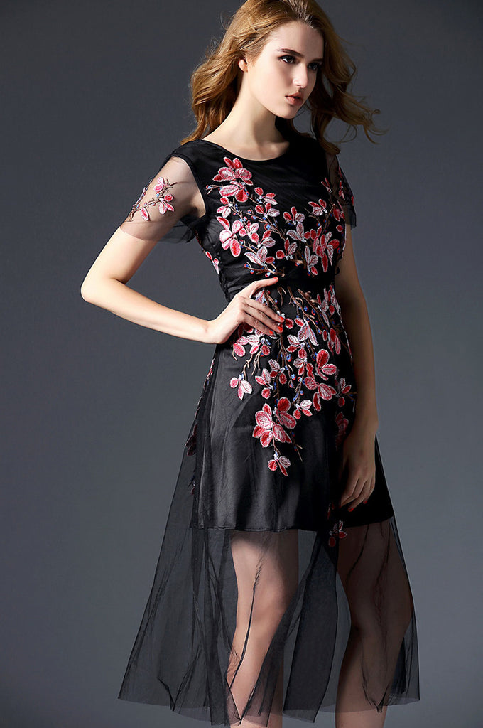 Floral Embroidery Dress - Dress Album