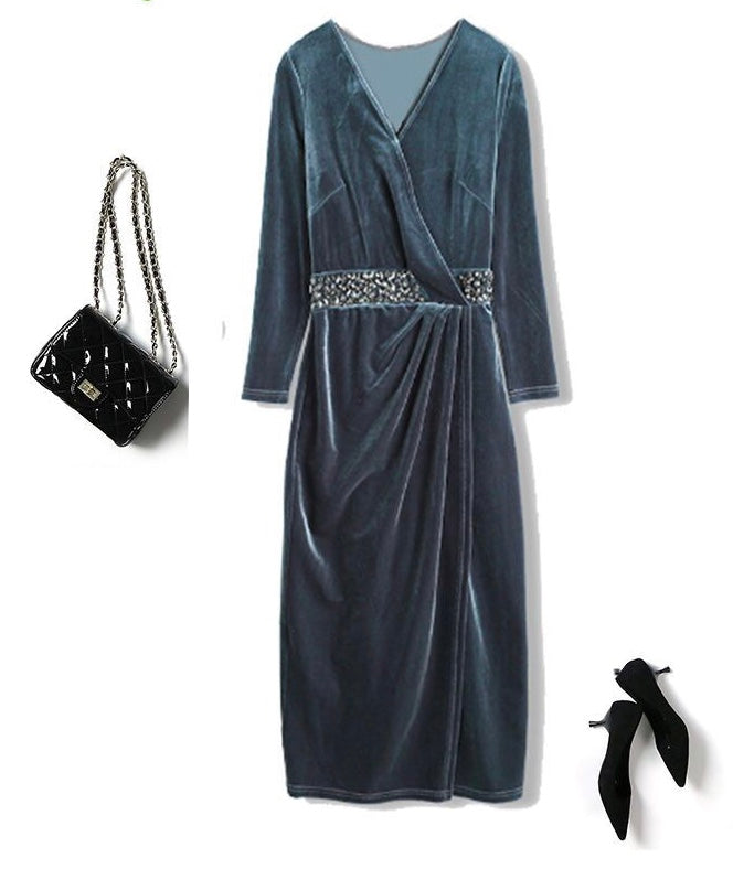 Velvet Dress W/ Bead Detail