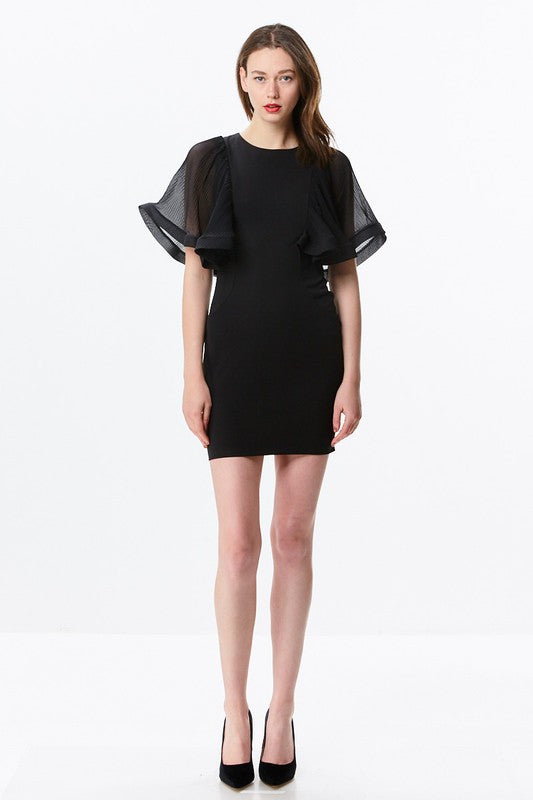 Fitted Mini Dress W/ Ruffle Sleeve