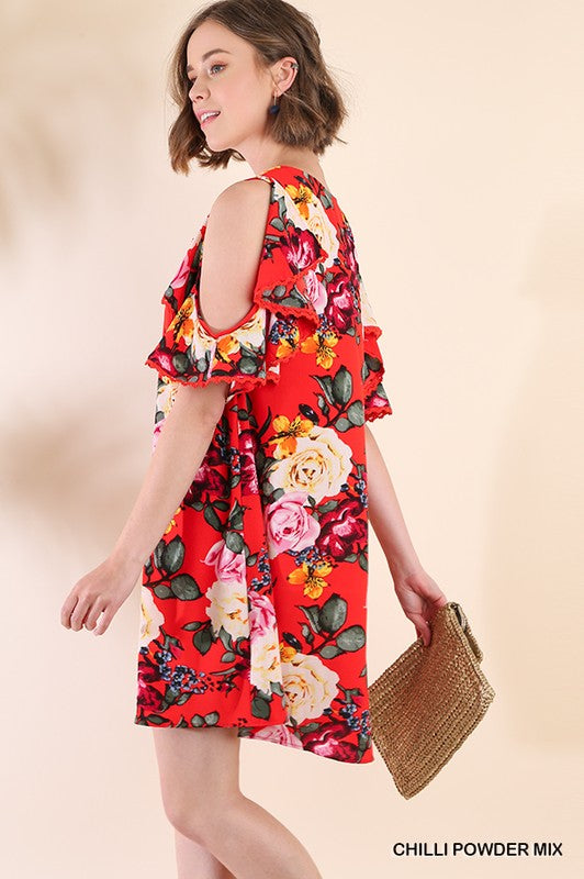 Cold Shoulder Floral Dress