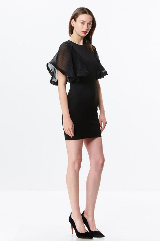 Fitted Mini Dress W/ Ruffle Sleeve