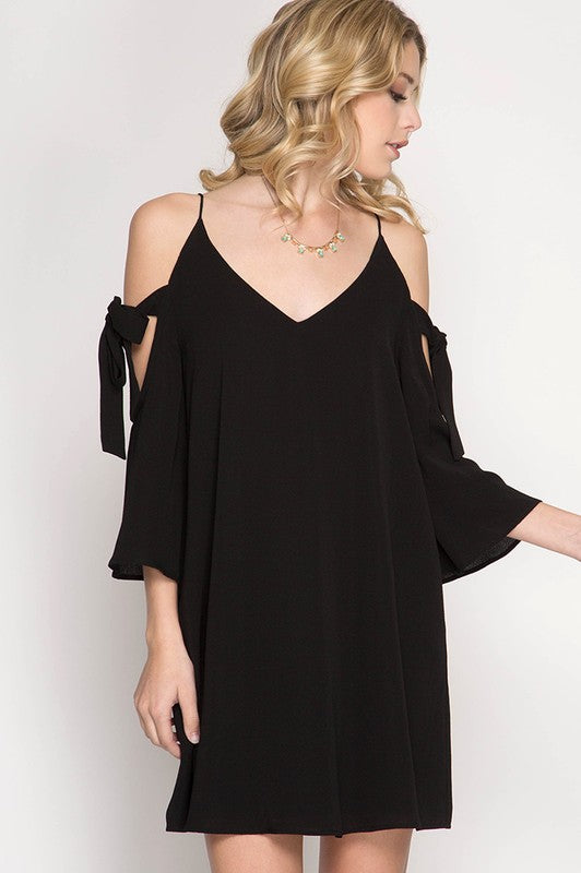 Shift Dress W/ Tie Sleeves