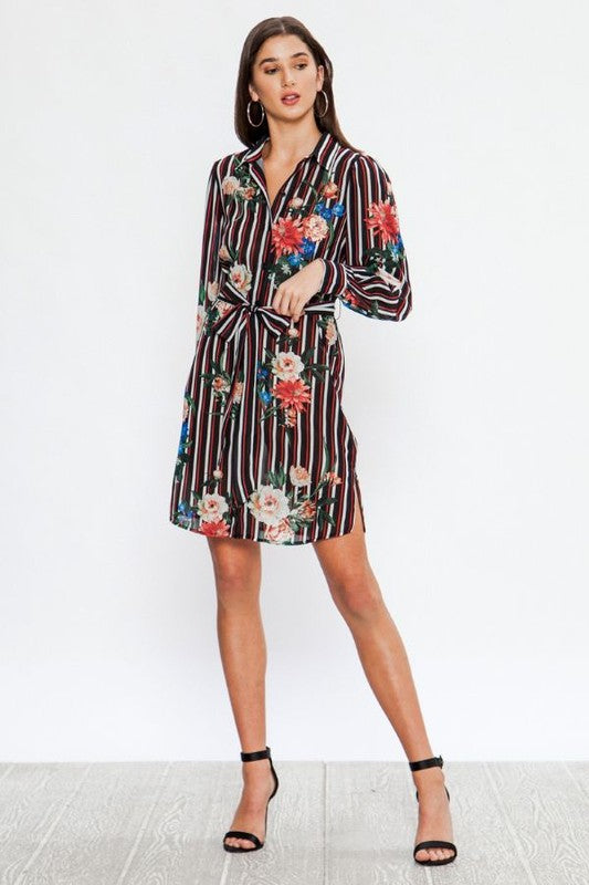 Mixed Print Shirt Dress