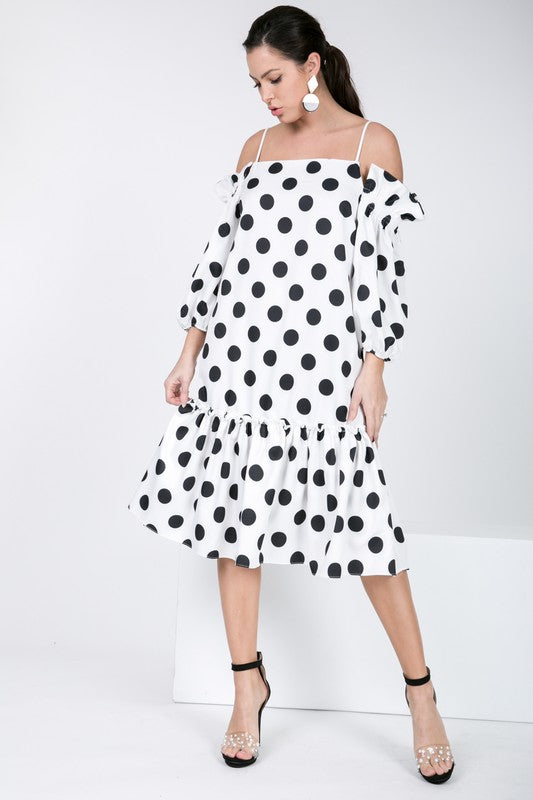 Cold Shoulder Dot Midi Dress