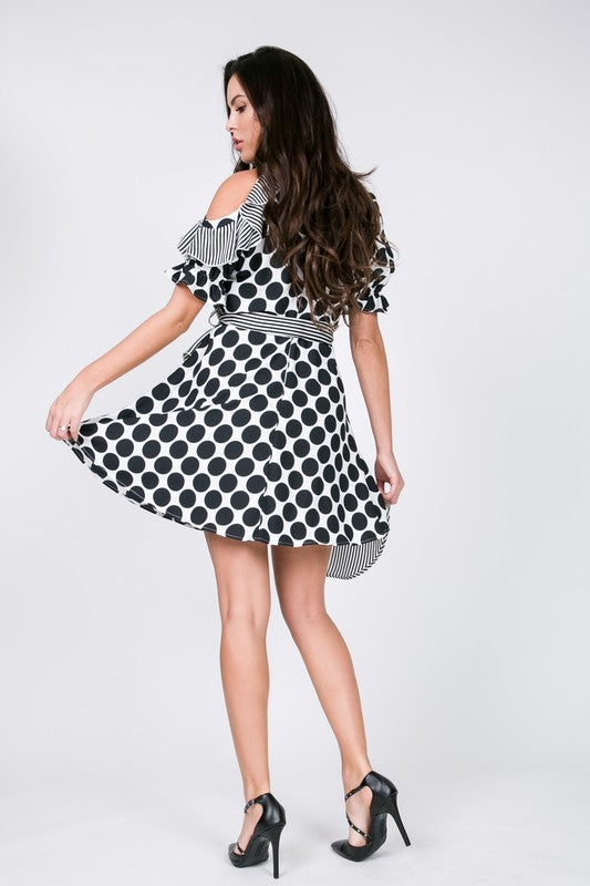 Cold Shoulder Mixed Print Dress