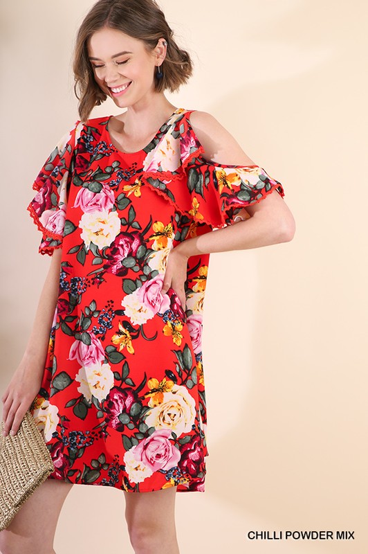 red floral cold shoulder dress LONDON TIMES Red Blue Floral Cold Shoulder Ruffle Midi Dress Sz 12