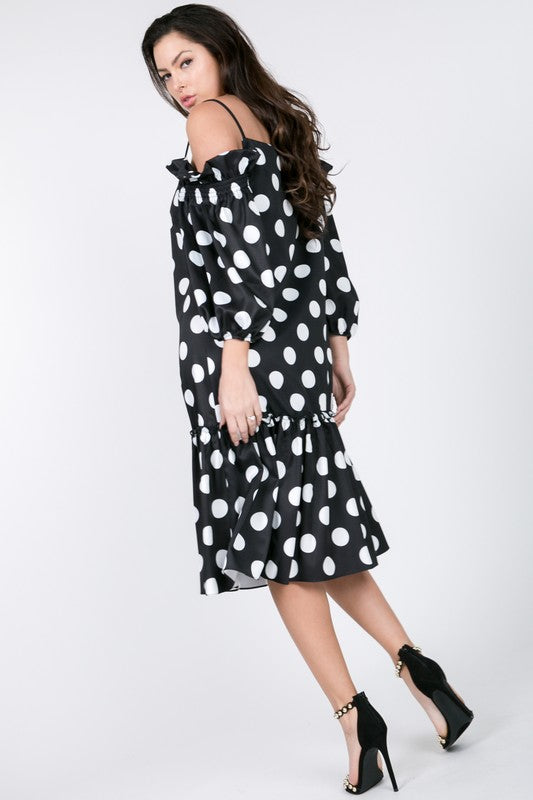 Cold Shoulder Dot Midi Dress
