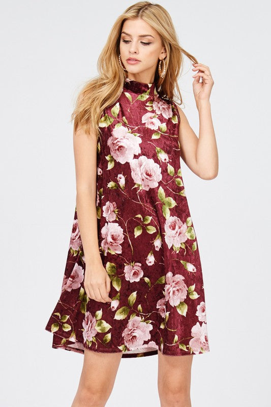 Velvet Floral Print Mock Neck Dress | Red Lolly Dress S Velvet Floral Print Mock Neck Dress | Red Lolly Dress S