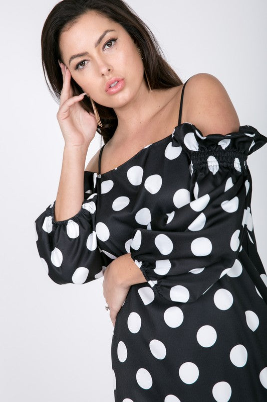 Cold Shoulder Dot Midi Dress