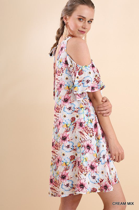 Floral Cold Shoulder Mini Dress