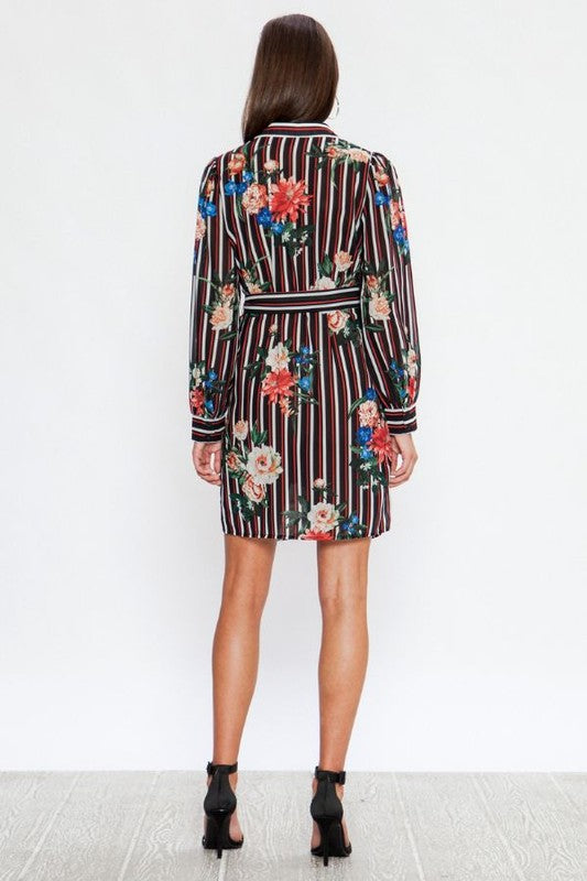 Mixed Print Shirt Dress