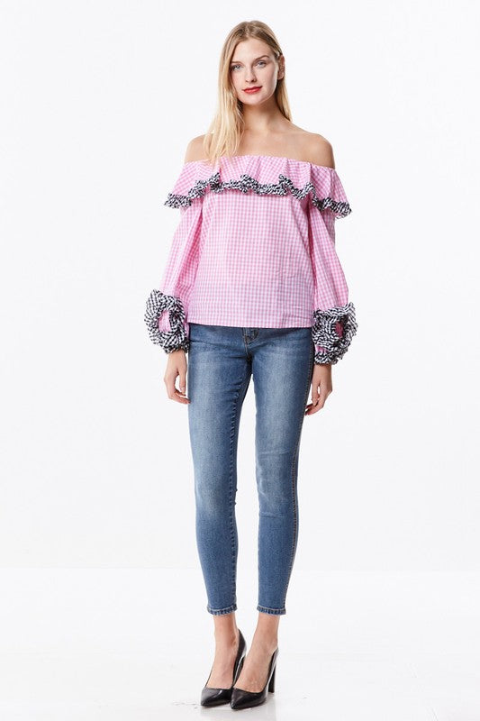 Off The Shoulder Gingham Blouse