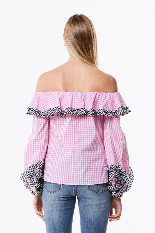 Off The Shoulder Gingham Blouse