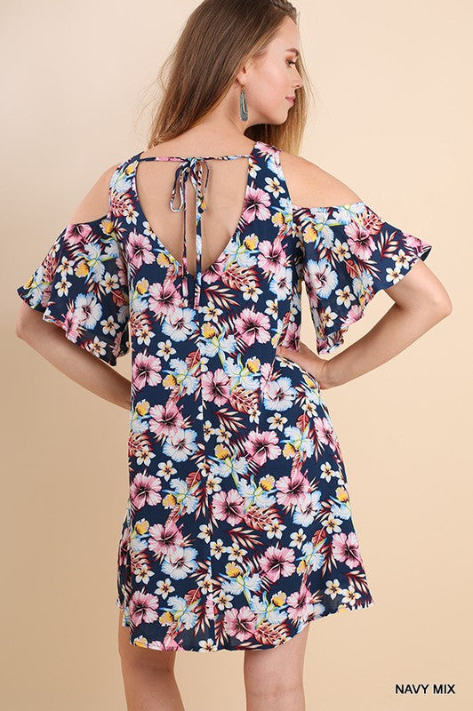 Floral Cold Shoulder Mini Dress
