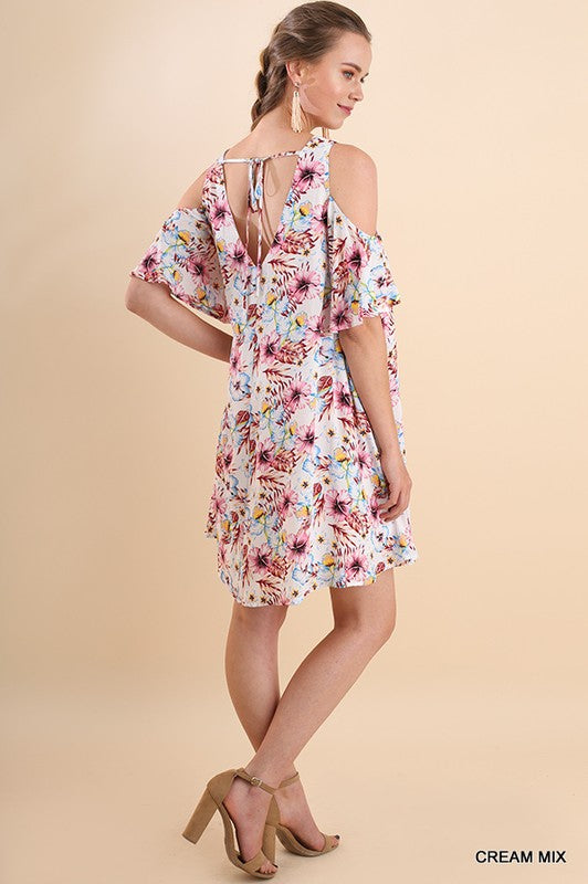 Floral Cold Shoulder Mini Dress