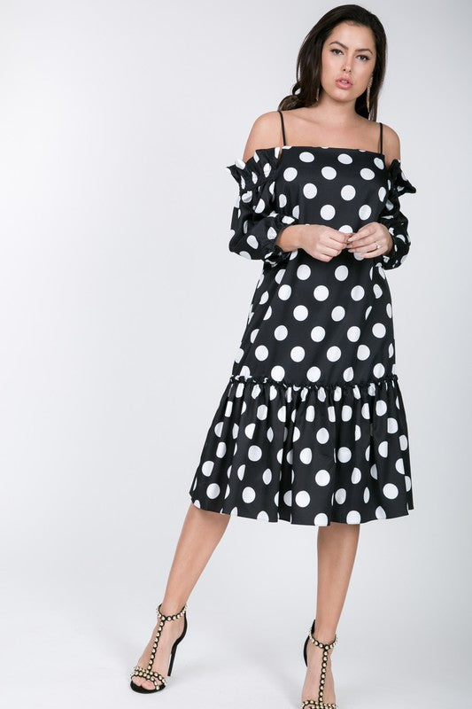Cold Shoulder Dot Midi Dress