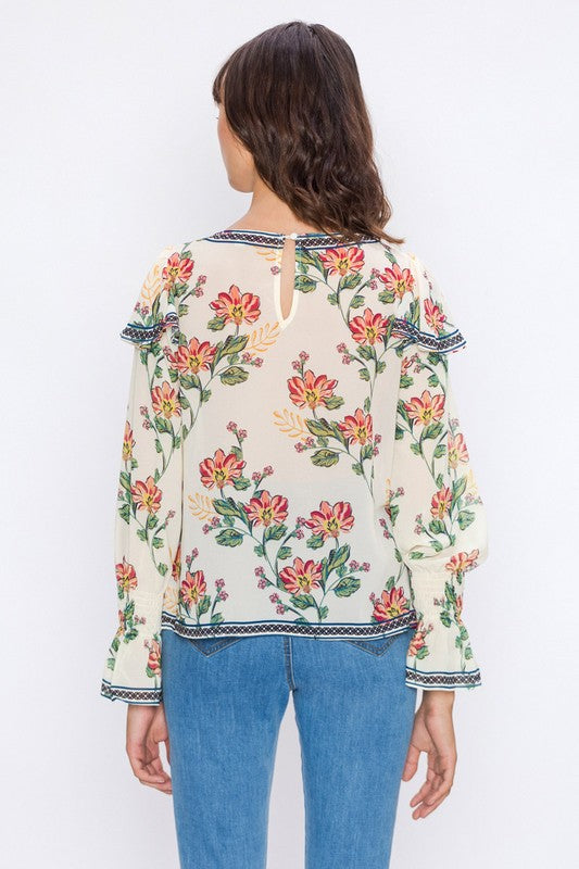 Floral Blouse W/ Bishop Sleeves