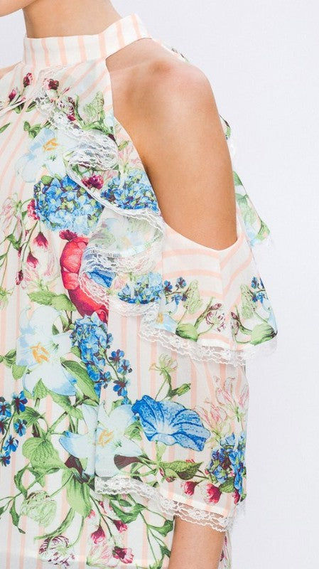 Floral Cold Shoulder Blouse