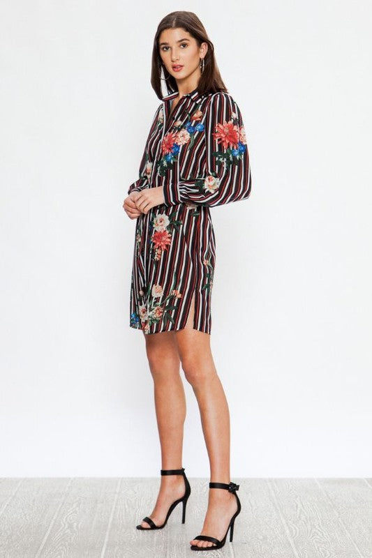 Mixed Print Shirt Dress