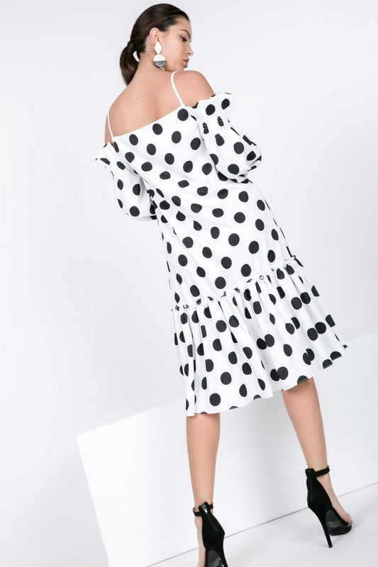 Cold Shoulder Dot Midi Dress
