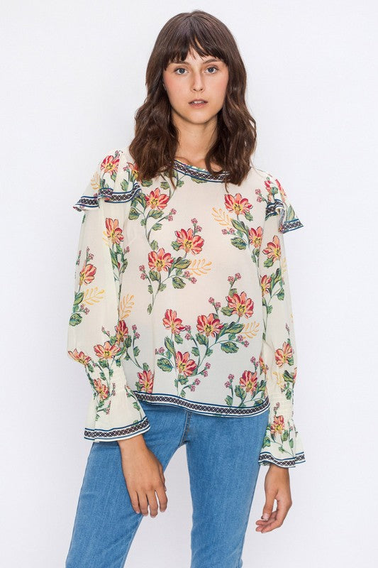 Floral Blouse W/ Bishop Sleeves
