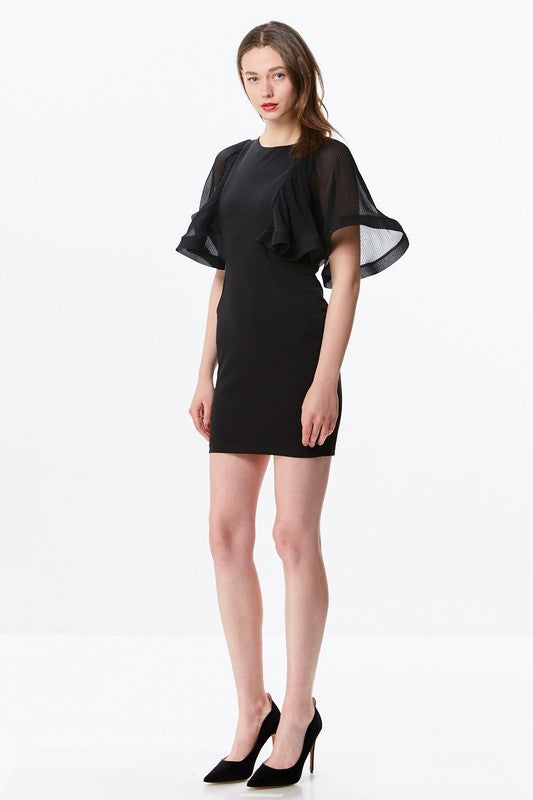 Fitted Mini Dress W/ Ruffle Sleeve