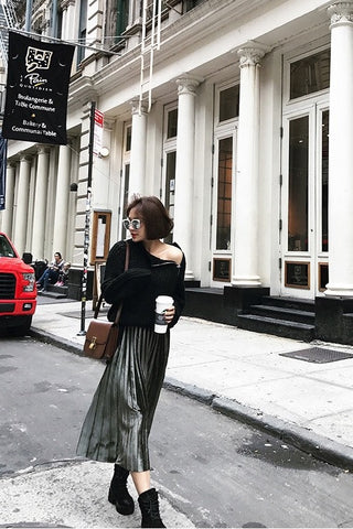 Velvet Pleated Skirt