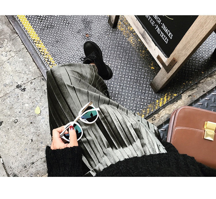 Velvet Pleated Skirt