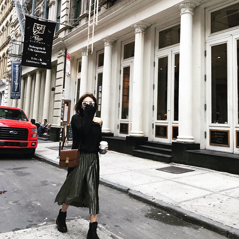 Velvet Pleated Skirt