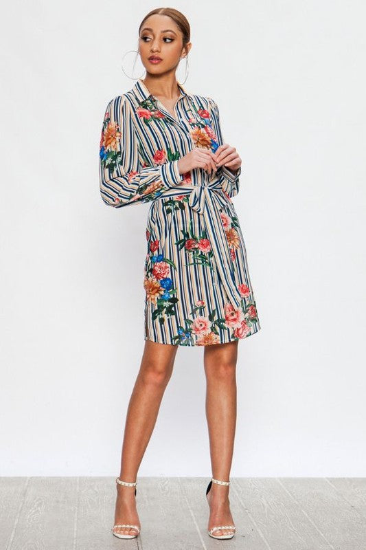 Mixed Print Shirt Dress