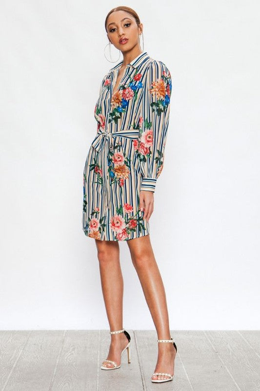 mixed print shirt dress Sateen Mixed Print Shirt Dress