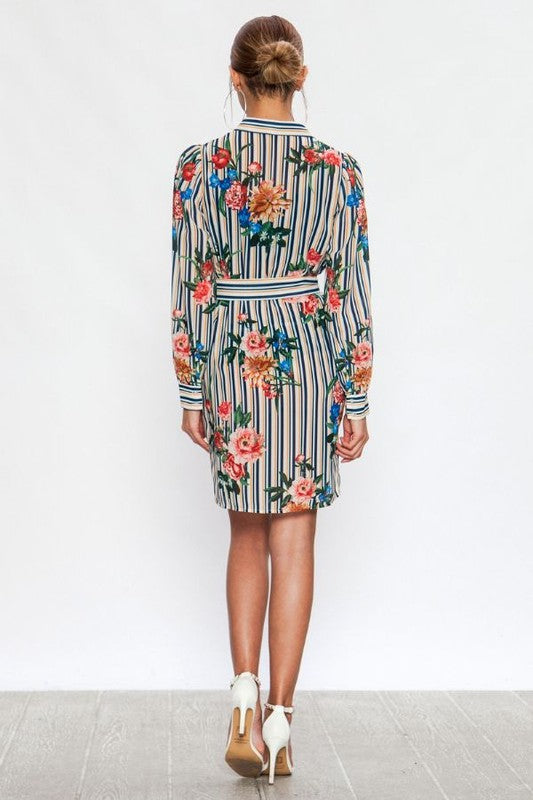 Mixed Print Shirt Dress