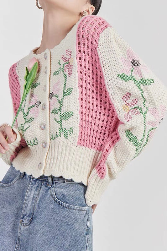 White and Pink Contrast Sweater
