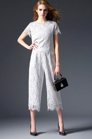 Lace Top and Crop Pants Set - Dress Album