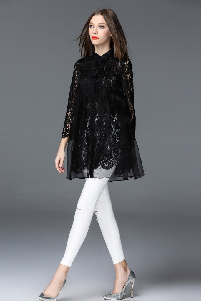 Lace Organza Long Top