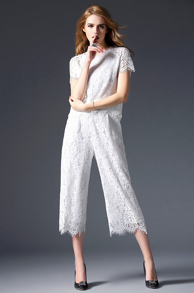 Lace Top and Crop Pants Set - Dress Album