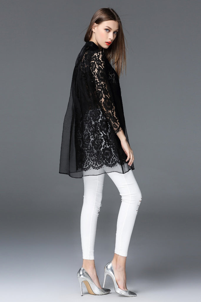 Lace Organza Long Top