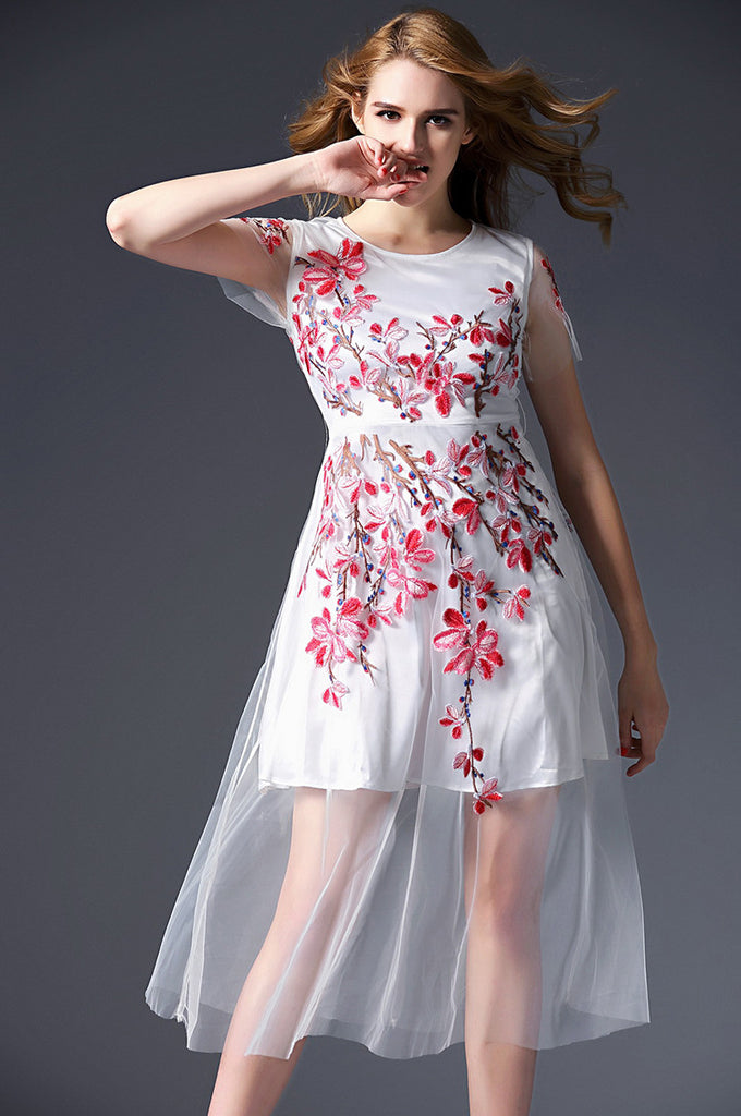 Floral Embroidery Dress - Dress Album
