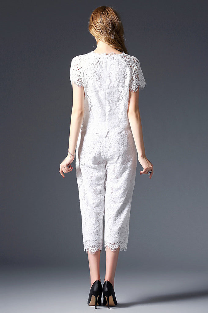 Lace Top and Crop Pants Set - Dress Album