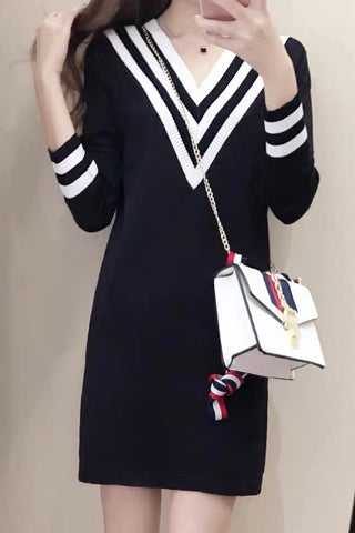 V Neck Knit Mini Dress