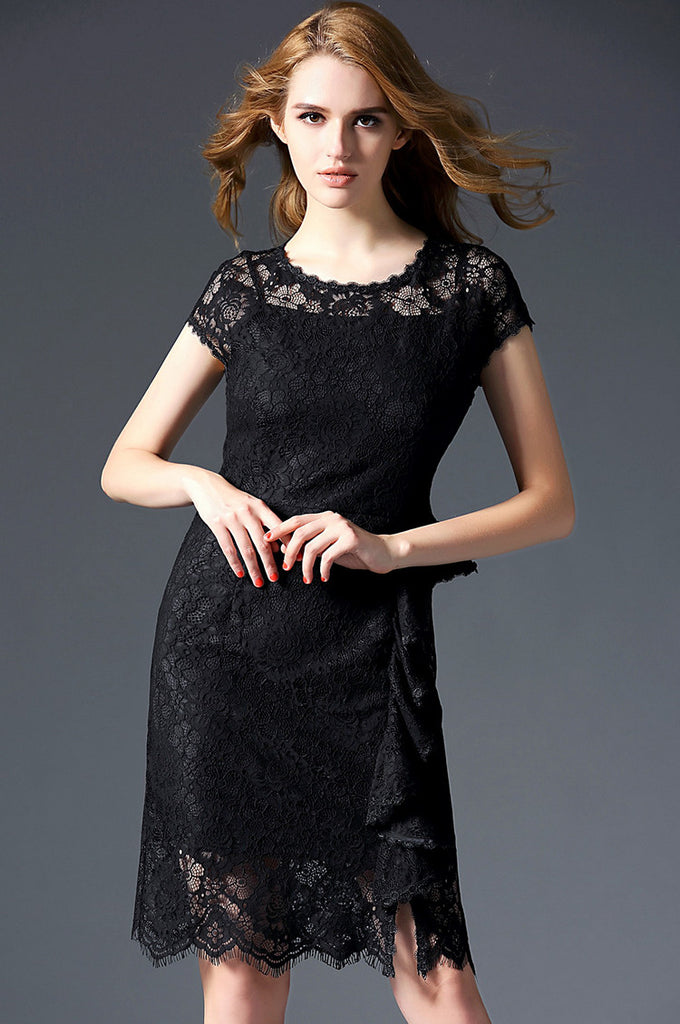 Lace Wave Cut Dress - Dress Album