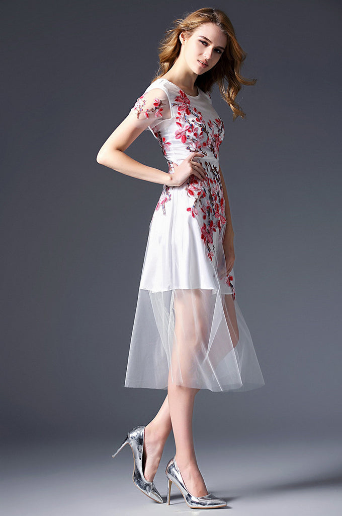 Floral Embroidery Dress - Dress Album