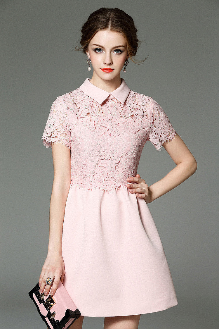 Lace Overlay Shirt Dress L / Pink Lace Overlay Shirt Dress L / Pink